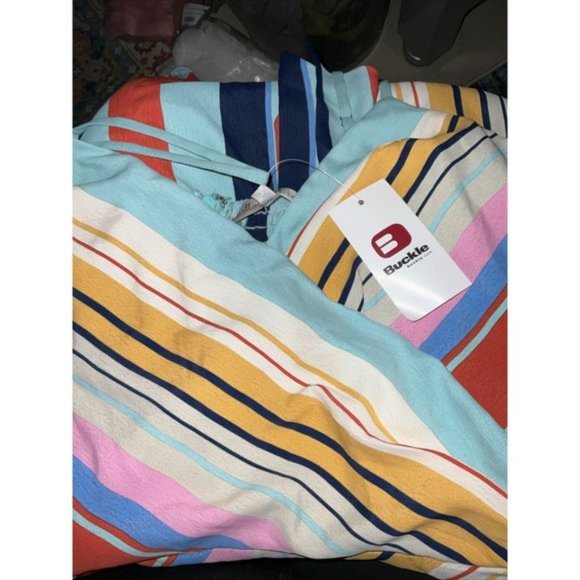 THE BUCKLE WILLOW & ROOT Small Striped Surplice Dress Faux Wrap Multicolor NEW - Picture 8 of 8